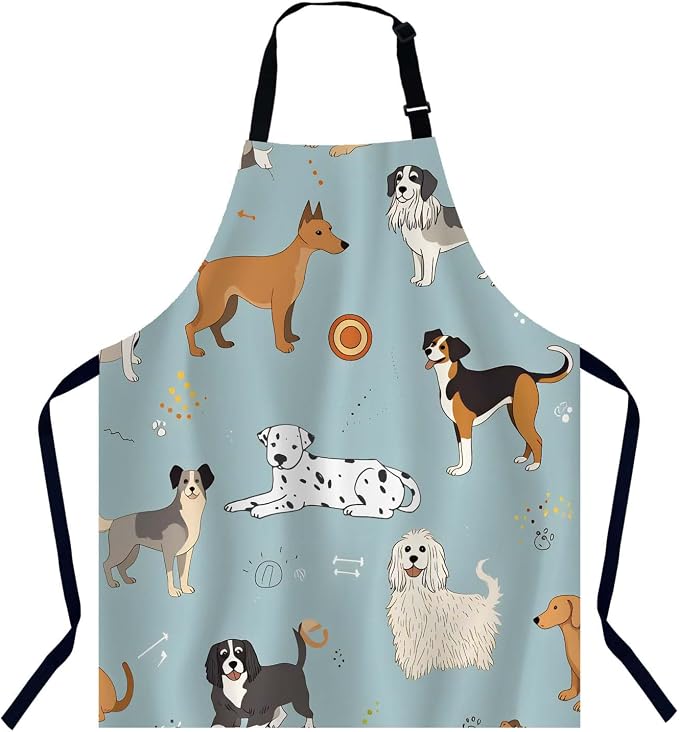 Different Doodle Dogs Apron Adjustable Neck Bib Apron for Men Women,Suitable for Kitchen Cooking Waitress Chef Apron by Unknown