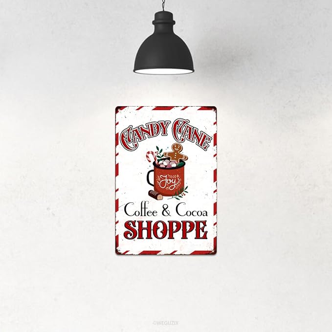 Christmas Signs Home Decor Vintage Art Poster Metal Hanging Plaque Kitchen Cafe Bar Farmhouse Porch Yard Outdoor Indoor Decorations Funny Xmas Gift 8X12 Inch (Candy Cane Coffee Cocoa Shoppe Sign) - Image 4