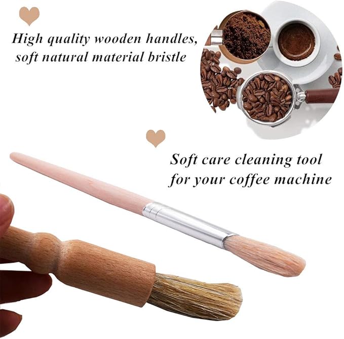 DXary 5 Pieces Coffee Brush Set Professional Espresso Brush Kit Include Wooden Coffee Grinder Machine Cleaning Brush and Nylon Espresso Brush for Coffee Machine Group Head (5)