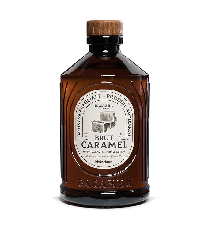 Bacanha Organic Brut Caramel Syrup - Premium French Artisanal Syrup - Rich & Buttery Flavor for Coffee, Desserts & Cocktails – Gourmet Organic French Syrup for Lattes, Sweet Treats - 400ml Glass Bottle by Bacanha