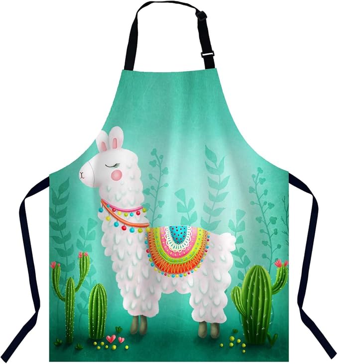 Cute llama Cactus Waterproof Apron Kitchen Chef Aprons Bibs for Grooming Cooking Baking Painting Gardening by Unknown