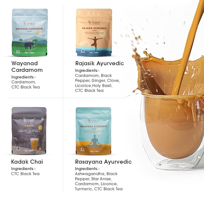 Teabox Premium Authentic Indian Spiced Chai Tea Trial Pack, 10 Exotic Varieties of Chai, 30G Each, 100% Real Ingredients. No Artificial Flavors | Crafted in Small Batches
