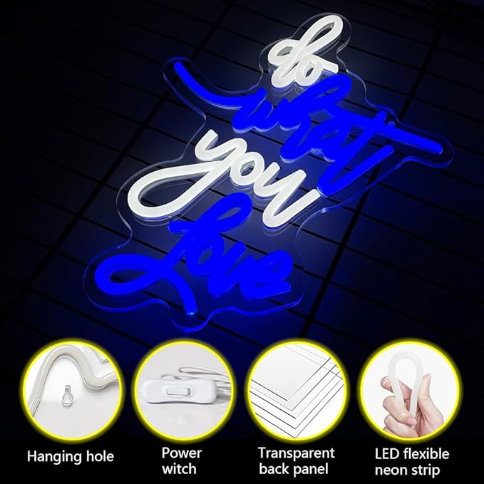 Do What You Love Neon Sign Blue White Led Neon Sign Words Neon Lights USB Powered Neon Wall Signs for Bedroom Neon Signs for Wedding, Engagement, Birhthday, Valentines Day Decor