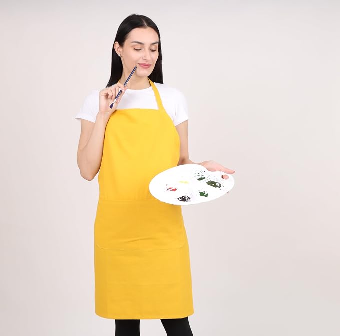 aprons for men women with pockets for cooking kitchen Cotton Apron Unisex Waterdrop Resistant with adjustable aprons 9 Color option 2 pack (GOLD/MUSTARED) - Image 5