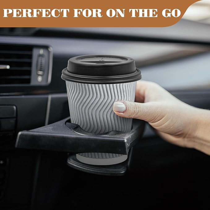 Ginkgo 100 Pack 12 oz Disposable Insulated Coffee Cups With Lids, Double-Walled Ripple To Go Paper Travel Cups for Hot Drinks - Gray