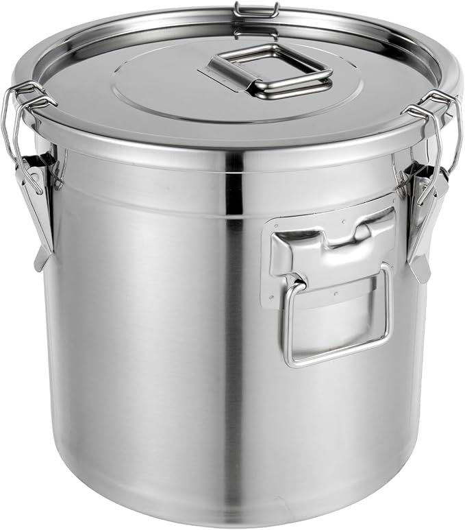 304 Stainless Steel Airtight Canister, Kitchen Metal Food Storage Canisters w/Airtight Lid & Locking Clamp, Cereal Container for Rice Flour Milk Coffee Bean, Silver (21L)