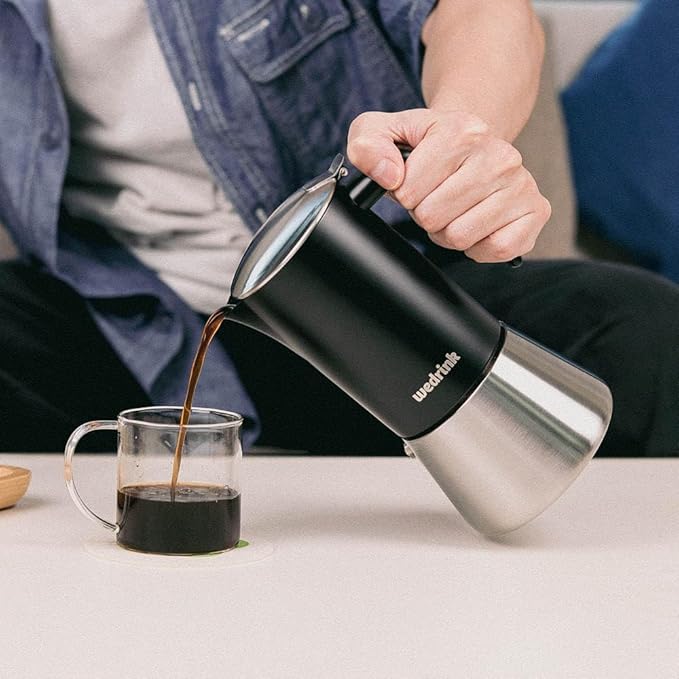 wedrink Premium 304 Stainless Steel Moka Pot, 4 Cup Stovetop Espresso Maker, Induction & All Stovetops Compatible