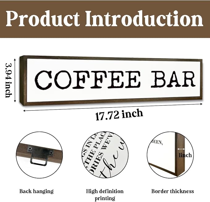 Coffee Bar Signs Decor, Decorative Wooden Box Sign, Wall Decor Art, Farmhouse Coffees Sign for Home, Kitchen, Cafe, Coffee Bar Decors, Rustic Hanging Signs and Plaque 17.8x4x1.2 inches - Image 2