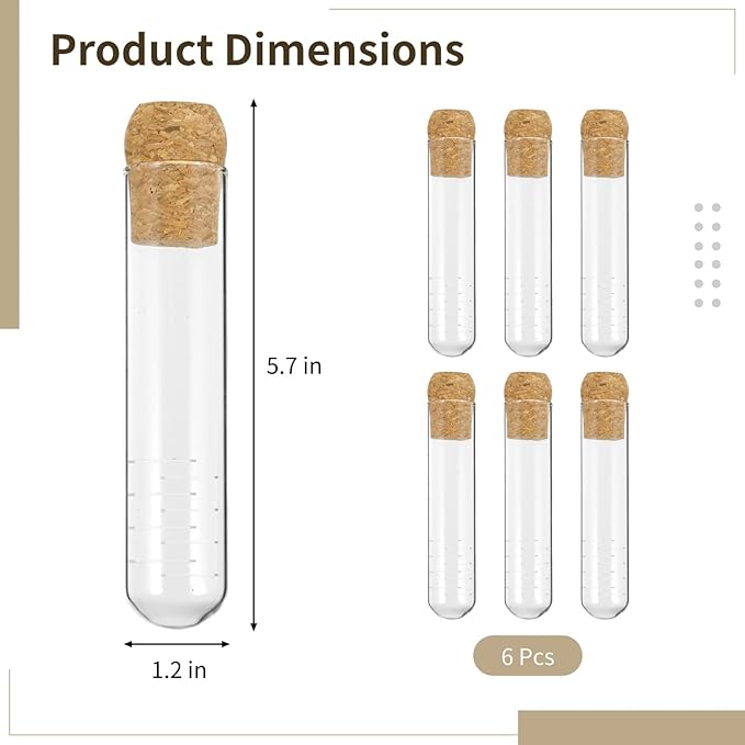 6 Pcs Glass Tea Infusers for Loose Tea, Transparent Glass Loose Leaf Tea Steeper,Reusable Loose Long Leaf Tea Infuser, Tea Organizer Set, Stylish Cork Lid Design with Measuring Marks