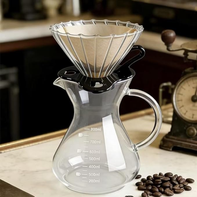 T-mark Glass coffee filter cup ，Slow Brewing Coffee Pour Over for Cafe, Home&Offices，Travel，Size02（1-4Cups）