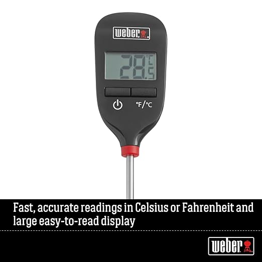 Weber Instant‑Read Thermometer Probe, Black/Silver – Fast Digital Grill & Kitchen Thermometer with 15‑Second Readout, Auto Shutoff & Fahrenheit/Celsius Options