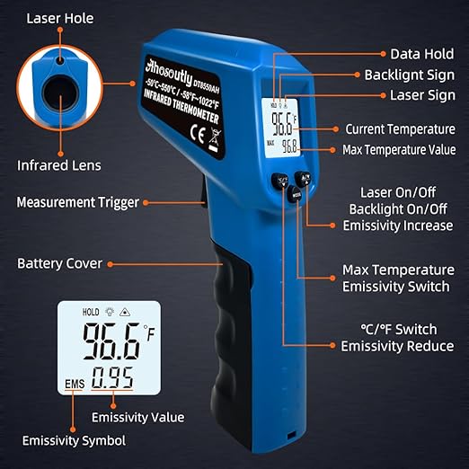Infrared Thermometer Temperature Gun - 58 ℉~1022 ℉ (- 50 ℃~550 ℃) Non-Contact Digital Laser Infrared Ir Thermometer for Cooking, Barbecue, Food, Repair (Blue)