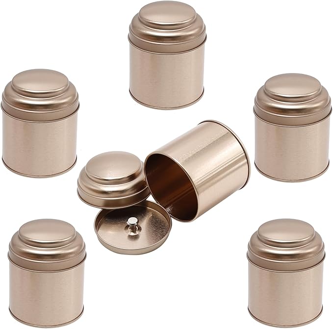 6Pcs Tea Tins Canister with Airtight Double Lids, Mini Tea Storage Containers 8 Oz Round Tin Can Box, for Loose Bags Coffee Sugar Candy Spices