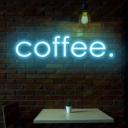 Coffee Neon Sign (40x10'', Remote and Plug included) Cafe Led Light coffee. led light coffee shop decorations wall decor (40x10" - Light Blue)
