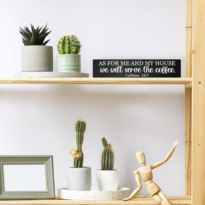 AGMDESIGN As For Me and My House We Will Serve The Coffee Wood Sign, Coffee Lover Gifts, Kitchen Dining Room Wall Decor for Shelf Desk Door, Farmhouse Living Room Cafe Restaurant Hanging Wooden Plaque - Image 4