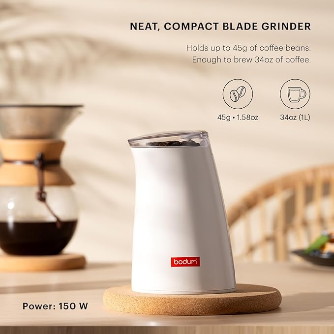 Bodum C-Mill Electric Blade Coffee and Spice Grinder, Stainless Steel Blade, White