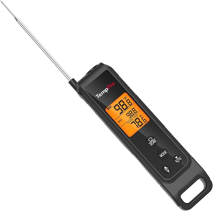 TempPro 2-in-1 Instant Read Thermometer for Cooking, Infrared Thermometer with Meat Probe, Non-Contact Laser Meat Thermometer for Griddle Grill Pizza Oven, Black (Previously ThermoPro)