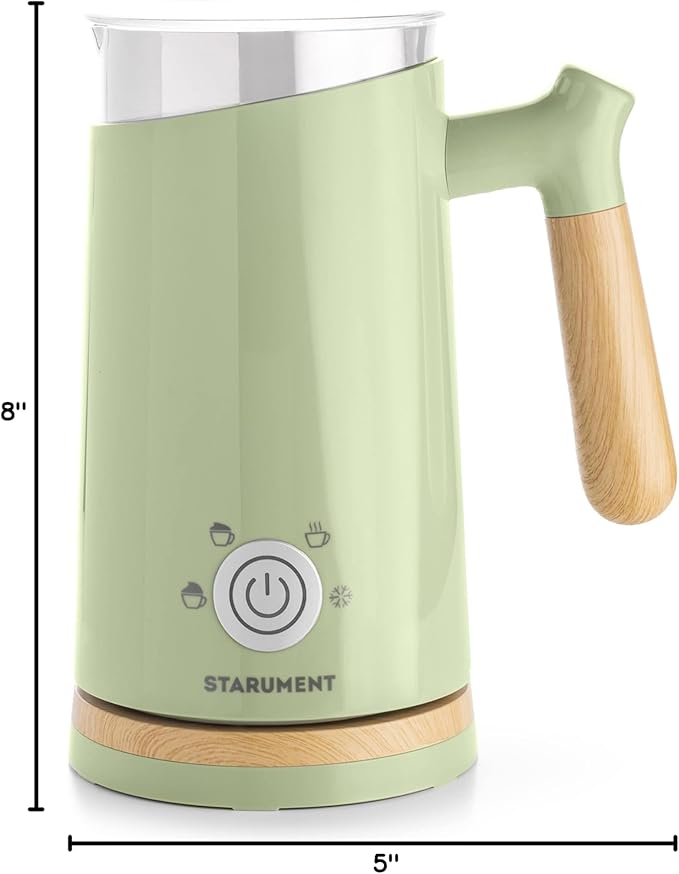 Starument Electric Milk Frother and Steamer - Automatic Foamer & Heater for Coffee, Latte, Cappuccino, Other Creamy Drinks - 4 Settings Cold Foam, Airy, Dense Warm, Green, 8x4x5 inches