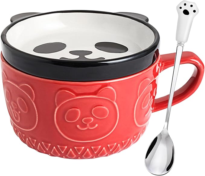 Cute Kawaii Panda Coffee Mugs with Lids,Christmas Birthday Presents for Girls Friend Kids Men Wife Mom Grandma Teacher,Novelty Animal Coffee Ceramic Tea Cup Dessert Saucer Set Gifts for Women Her