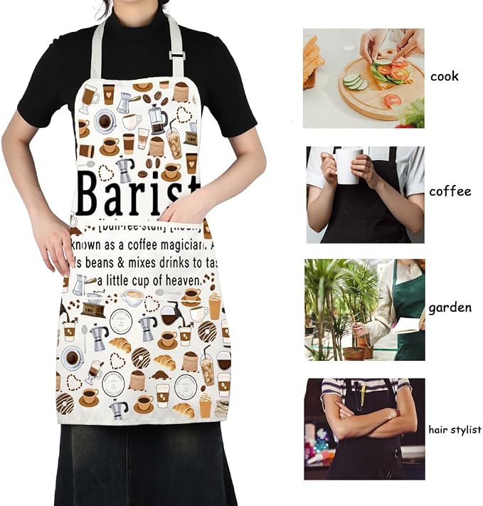 UJIMS Coffee Barista Gifts Barista Baking with Pockets Adjustable Apron Coffee Lovers Gifts Coffee Themed Gifts - Image 7