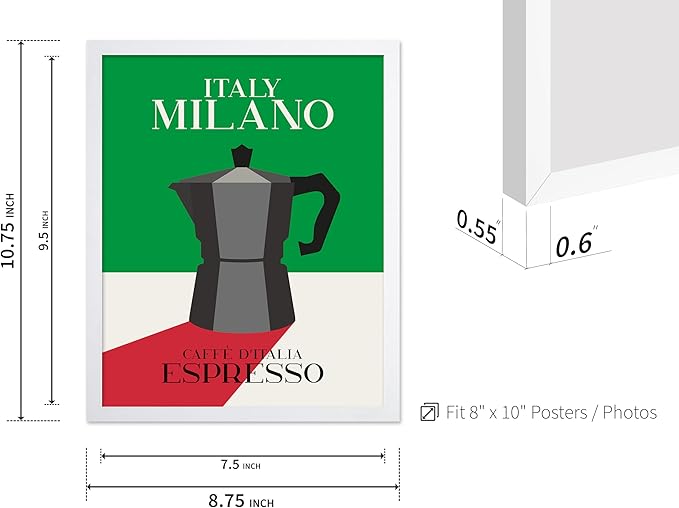 Poster Master Moka Pot Print - Espresso Poster - Italian Coffee Art - Great Gift for Barista, Coffee Lovers, Café Owner - Perfect Wall Decor for Dining Room, Kitchen - 8x10 White Framed