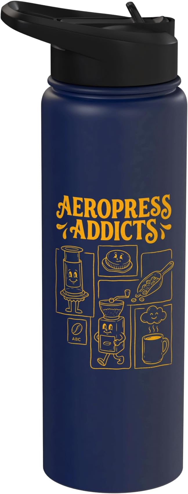 Kawaii Coffee Brewing Characters Shirts AeroPress Addicts Stainless Steel Insulated Water Bottle