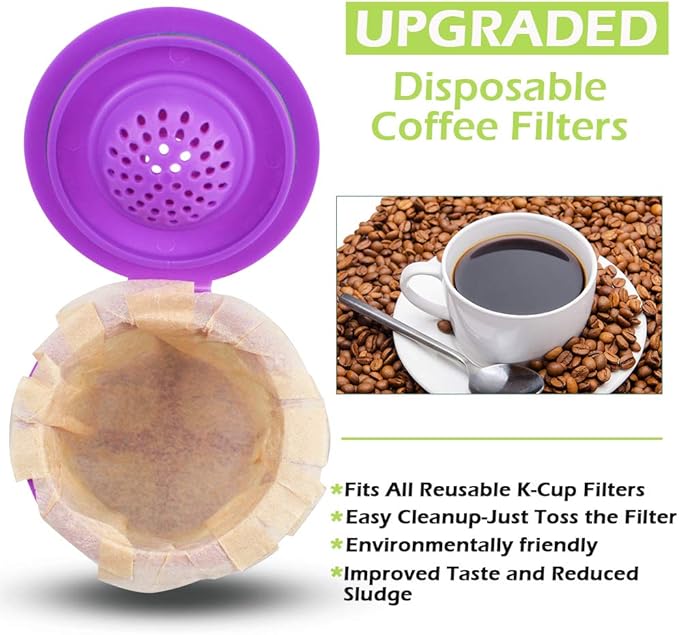 CAPMESSO Disposable Coffee Paper Filters, 200 Count Keurg Cup Coffee Filters Compatible with Keurig Brewers Reusable Single Serve 1.0 and 2.0 Coffee Maker (200 Count, Unbleached)