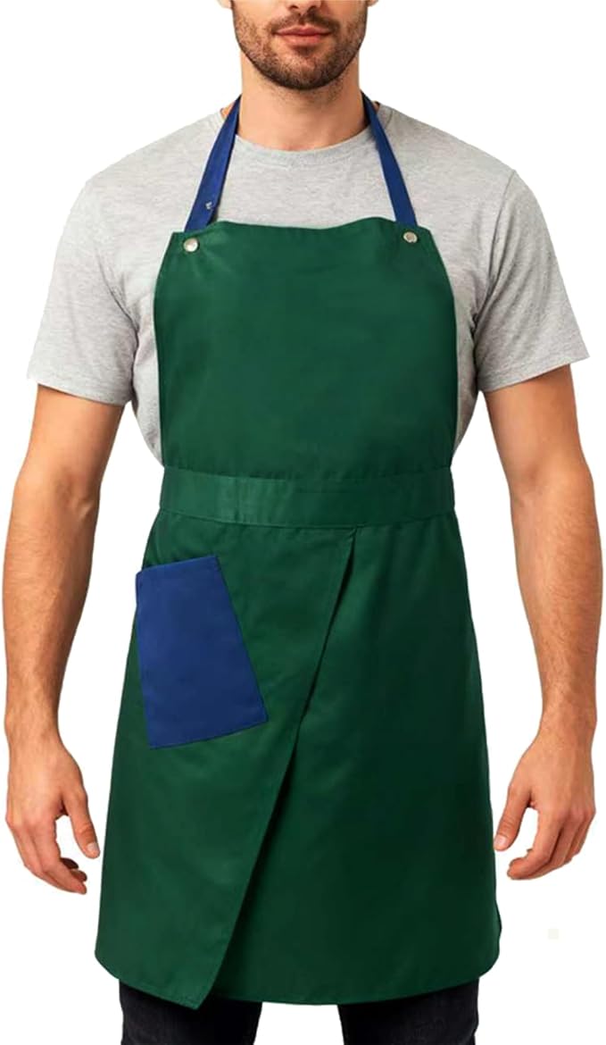 Kitchen Apron with Pockets for Adults,Waterproof Cooking Aprons for Women/Men,Baking/Grilling,Green/Orange/Wine Red - Image 7