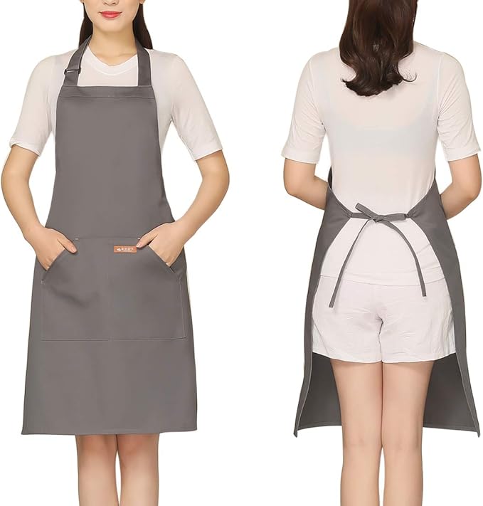 NEWGEM Adjustable Canvas Aprons for Women Men with 2 Pockets - Kitchen Cooking Chef Apron with Neck Strap, Stain Resistant Pinafore for Waitress Barista Restaurant Baking BBQ (Gray) by NEWGEM