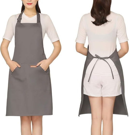 NEWGEM Adjustable Canvas Aprons for Women Men with 2 Pockets - Kitchen Cooking Chef Apron with Neck Strap, Stain Resistant Pinafore for Waitress Barista Restaurant Baking BBQ (Gray) by NEWGEM