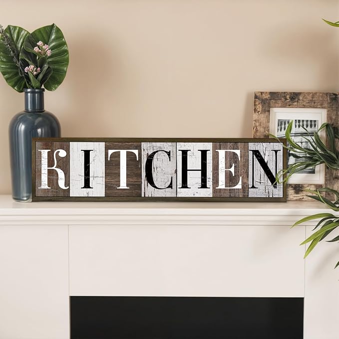 Kitchen Wood Sign, Farmhouse Decor, Wood Framed Kitchen Wall Plaque, Vintage Home Wall Decor, Table Shelf Decoration for Kitchens, Desk Decor Art, Framed Wooden Box Sign 17.8x4x1.2 inches - Image 5