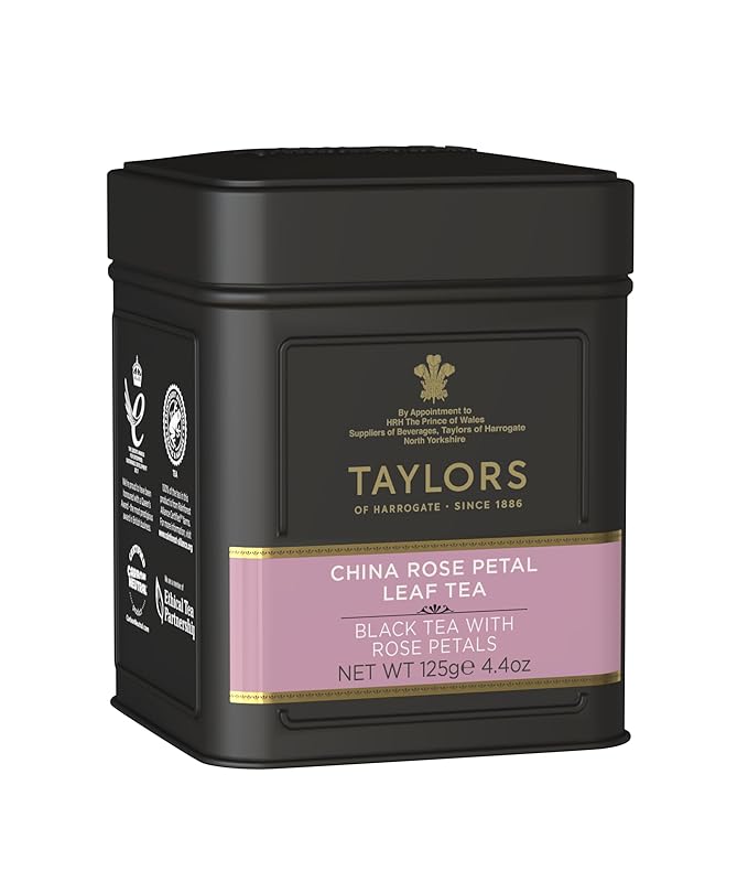 Taylors of Harrogate China Rose Petal, Black Tea, Loose Leaf, 4.41 Ounce Tin Caddy, Fragrant, Delicate, and Floral, Caffeinated, Premium Whole Leaf Tea