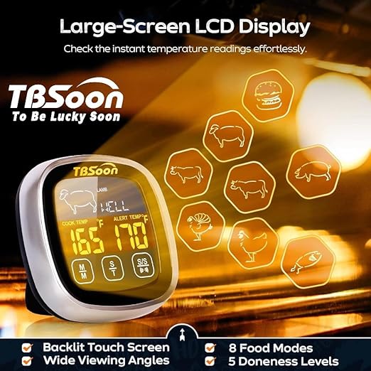 Multifunctional Digital Thermometer for Cooking,Food Thermometer+Thermometer Alarm+Kitchen Timer,Large Color Screen,Instant Read,Fast Response,grill bbq accessories,Kitchen Oven Meat Thermometer-DMT02