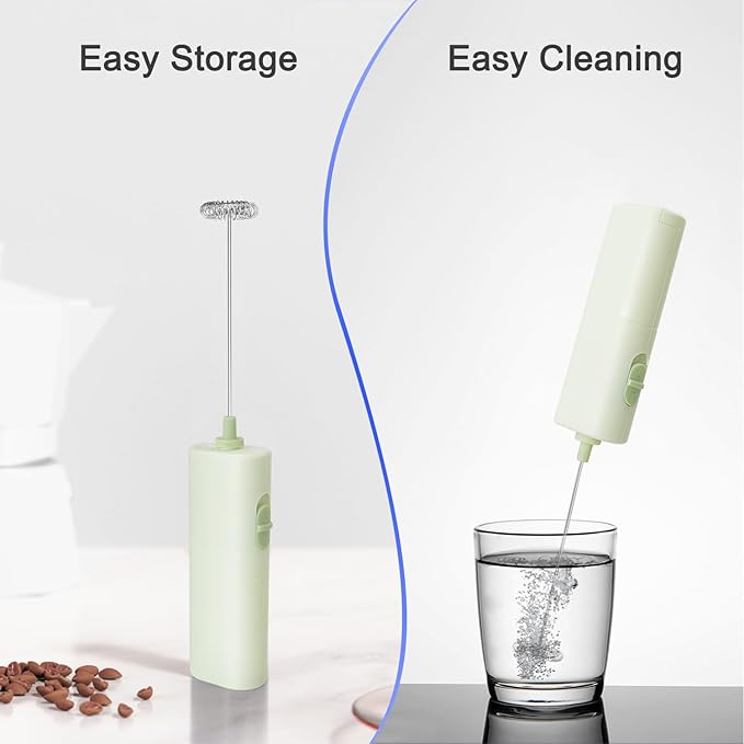 Portable Coffee Frother by ELMWAY, Battery Operated Electric Whisk, Mini Milk Frother Handled for Coffee, Latte, Matcha and Protein Powder - Light Green