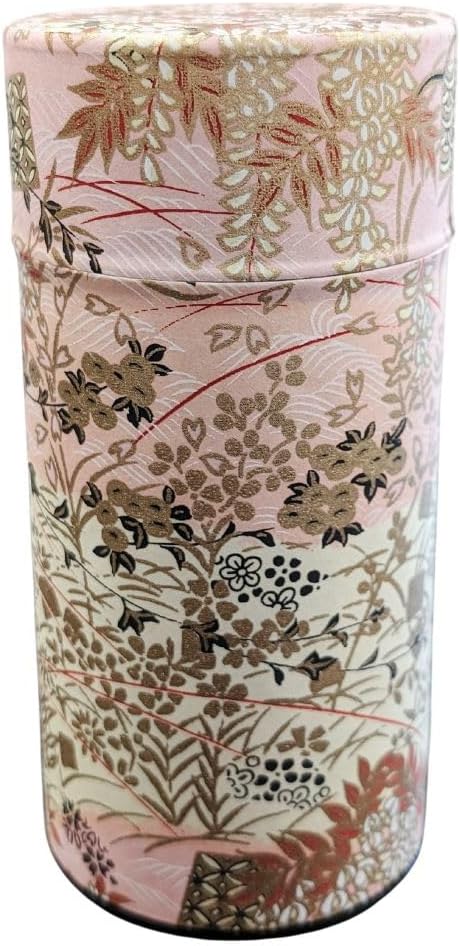 Japanese Tea Canister Double Lid, Japanese Washi Paper Coated with Capacity of 6.2oz(175g), Japanese Green Tea Container, shunshou(薄赤)