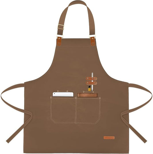 APRONPANDA Chef Apron for Men Women with Pockets Adjustable Strap, Water Repellent Apron for Cooking, Baking by APRONPANDA