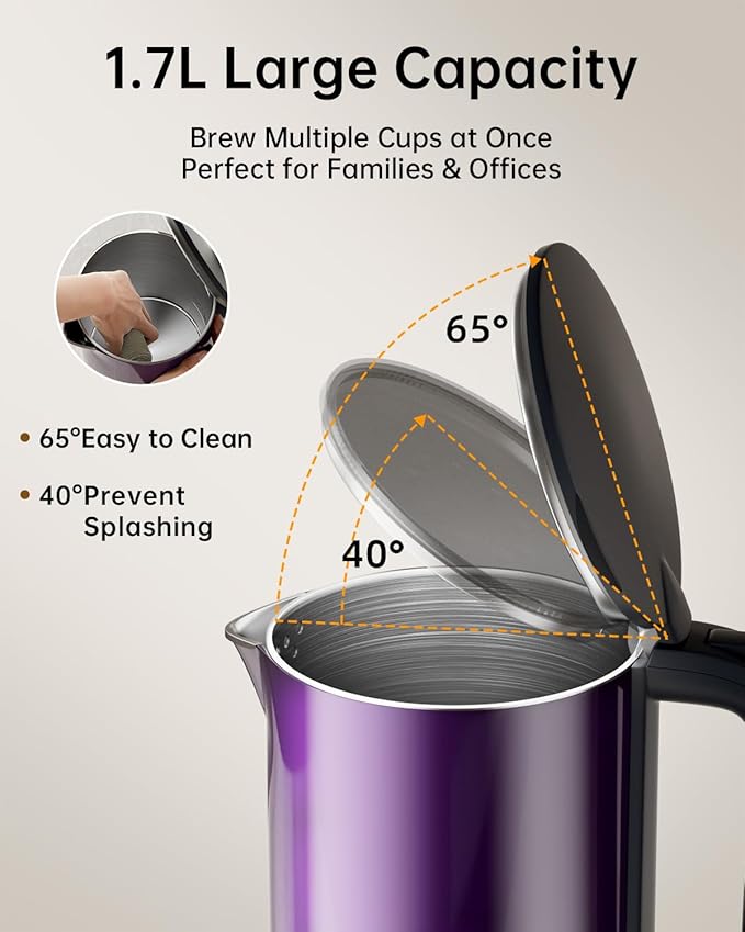 Electric Kettle with Temperature Control, 1.7L Stainless Steel Hot Water Kettle, 5 Presets for Tea & Coffee, 2H Keep Warm, Fast Boil, Auto Shut-Off & Boil-Dry Protection, Cordless Tea Kettle,Purple