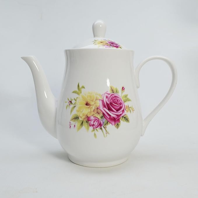 European Style Porcelain Teapot, Coffee Tea Water Pot Vintage Ceramic Kettle (50oz)