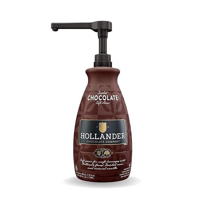 Dutched Chocolate Café Sauce™ by Hollander Chocolate Co. | Perfect for the Professional or Home Barista | Rainforest Alliance Certified | Net Wt. 89 oz (64 fl. Oz.) Large Bottle (PUMP Included)