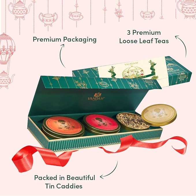VAHDAM, Oprah's Favorite Tea Gift Set | 3 Premium Chai Teas in Golden Tin Caddy Gift Box | Exotic Chai Tea Blends | Gluten Free, Non GMO | Gifts for Men And Women