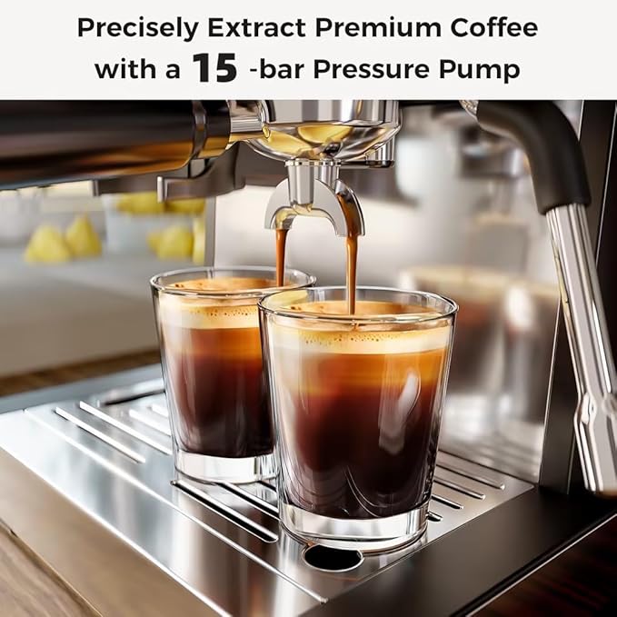 Kismile Espresso Machines with Grinder, 20 Bar Professional Espresso Maker with Removable Water Tank, Hot Water Function,Milk Frother Steam Wand for Latte&Cappuccino(Black)