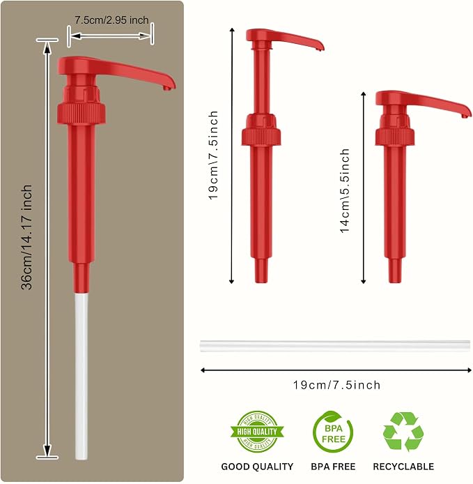 Syrup Pump Compatible with Torani, Davinci and Skinny (Set of 2) - fits Bottles (25.4 oz-750ml) (Red) - Image 2