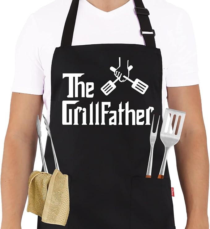 Grill Aprons for Men Dad - The Grill father Apron - Funny Chef Cooking Grilling BBQ Apron with 2 Pockets - Birthday Fathers Day Christmas Gifts for Dad by ALIPOBO
