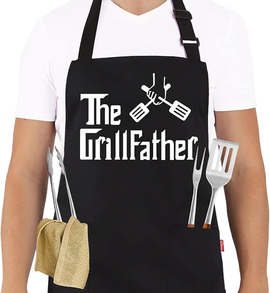 Grill Aprons for Men Dad - The Grill father Apron - Funny Chef Cooking Grilling BBQ Apron with 2 Pockets - Birthday Fathers Day Christmas Gifts for Dad by ALIPOBO
