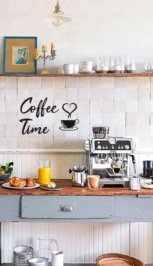 4eN Coffee Time Wall Sign – Modern MDF Wooden Wall Decor for Kitchen & Coffee Bar – Stylish Cafe & Coffee Corner Decoration-4 Pieces