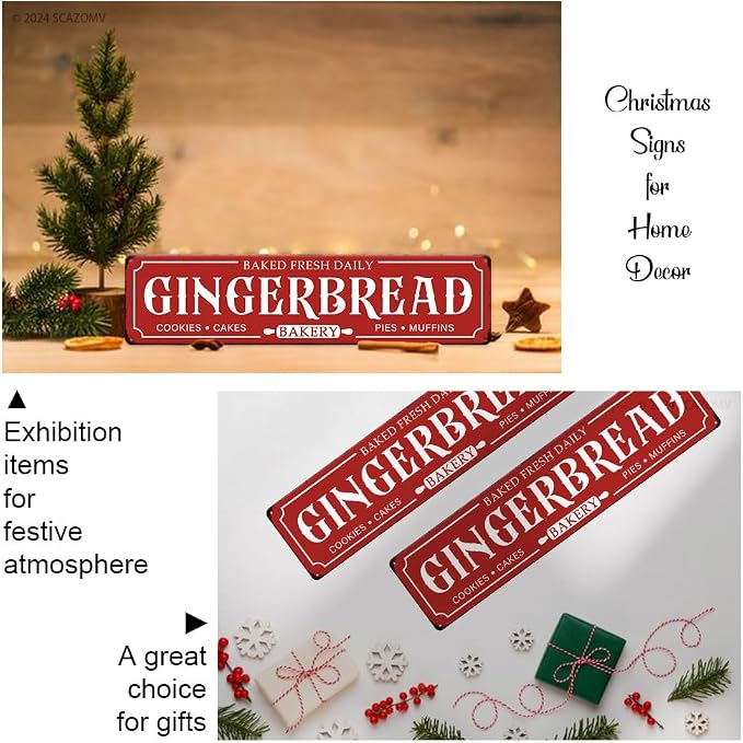 Gingerbread Bakery Metal Sign Cookies Cakes Pies Muffins Christmas Vintage Tin Hanging Plaque for Home Kitchen Patio Yard Office Cafe Coffee Bar Front Door Wall Decor Novelty Gift 16" x 4" - Image 5