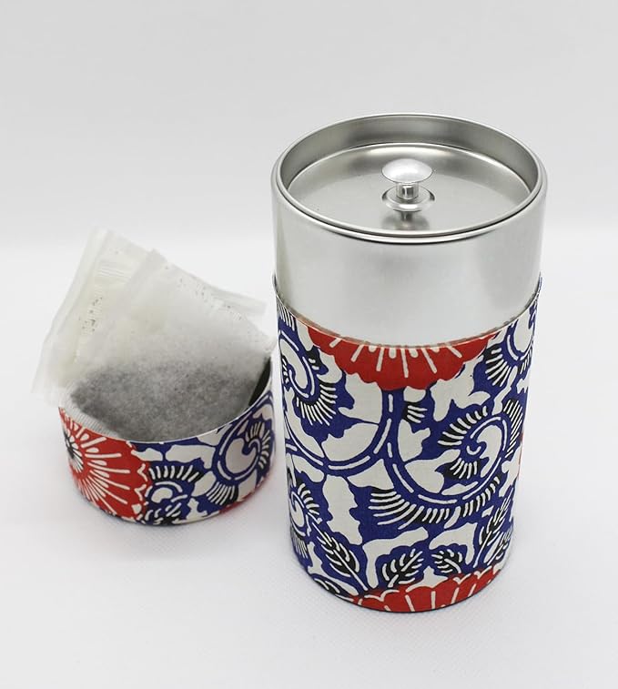 Japanese Pokkan Matcha Coffee Spice Tea Tin Canister Washi Paper Storage with Lid 7.05 oz Capacity (Touka)