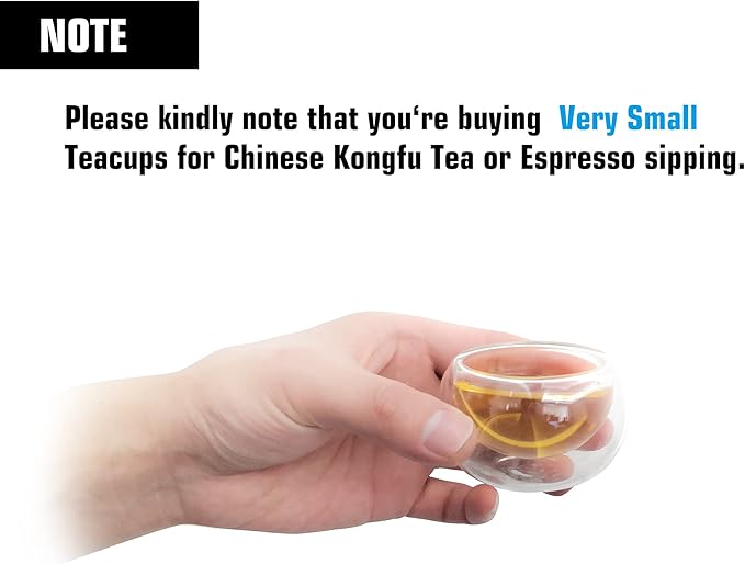 Double-walled Borosilicate Glass Tiny Teacups Each Holds 2 Oz／60ml (6 PCS)