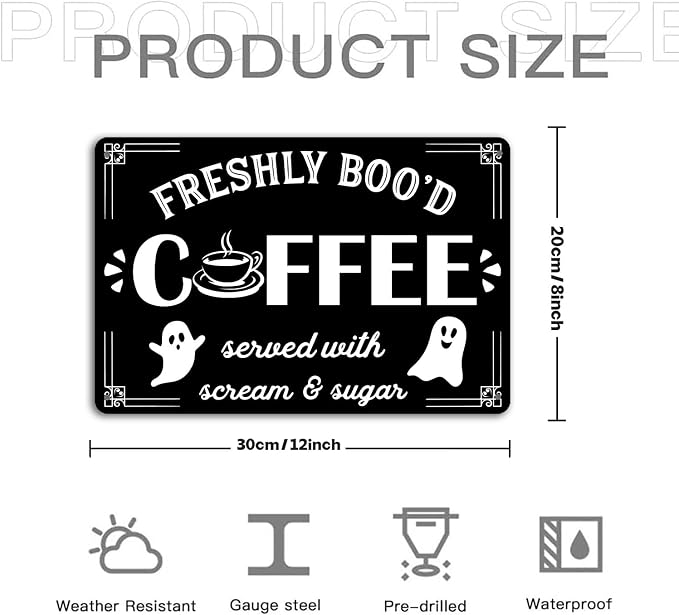 Boo'd Coffee Halloween Signs - Funny Bar Home Kitchen Shop Wall Decor 8x12 Inch - Image 2