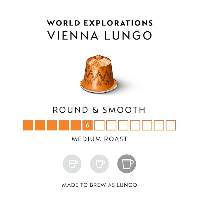 Nespresso Capsules Original Line, Vienna Lungo, Medium Roast Coffee, 50-Count Espresso Coffee Pods,